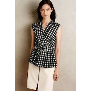 Deletta Anthropologie Delphine Gingham Lace Overlay Top